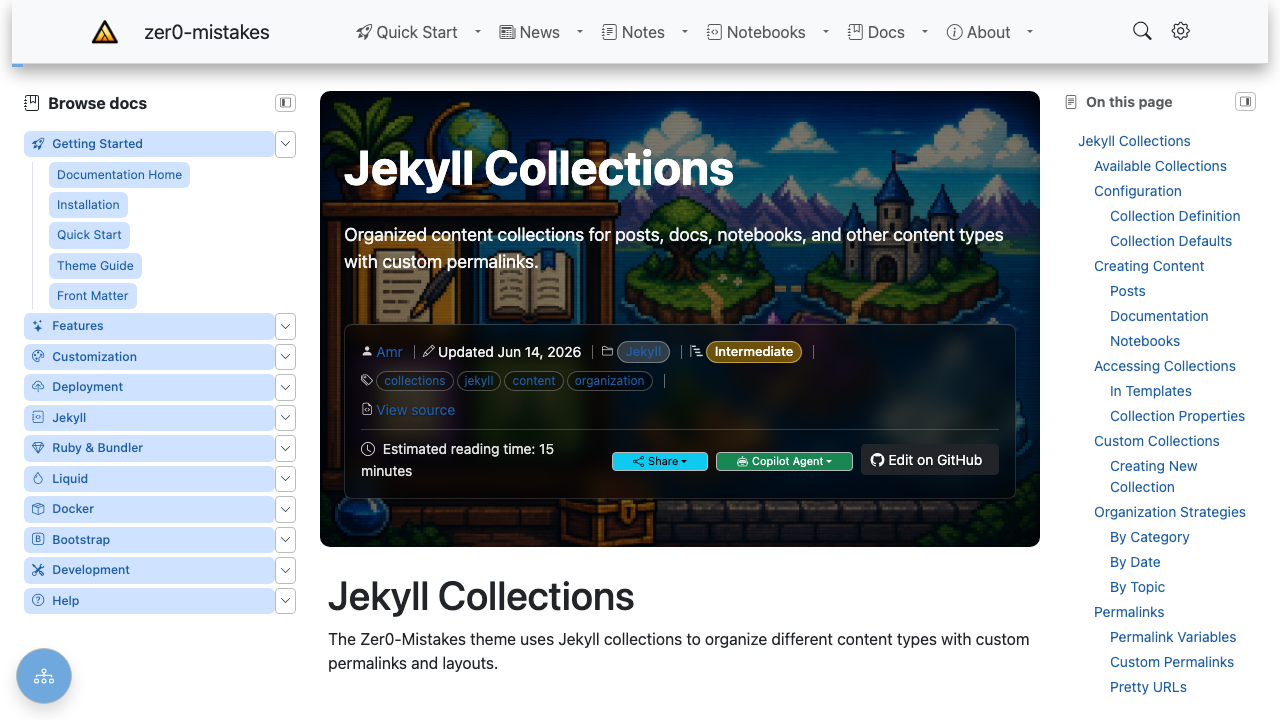 A documentation page showing the collapsible "Browse docs" sidebar on the left, the article in the center, and an "On this page" table of contents on the right