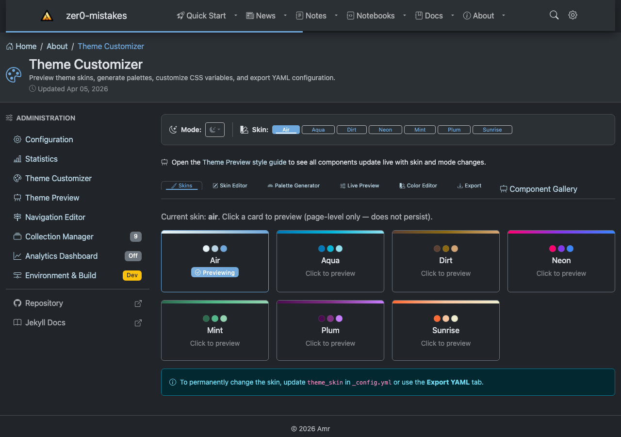Theme Customizer — skin and color preview