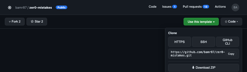 GitHub Code → Clone dialog