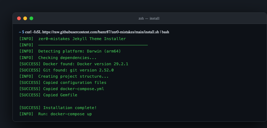 Install wizard running in terminal