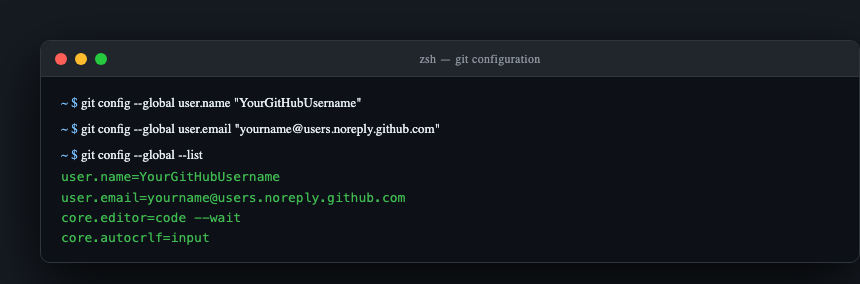 git config output in terminal